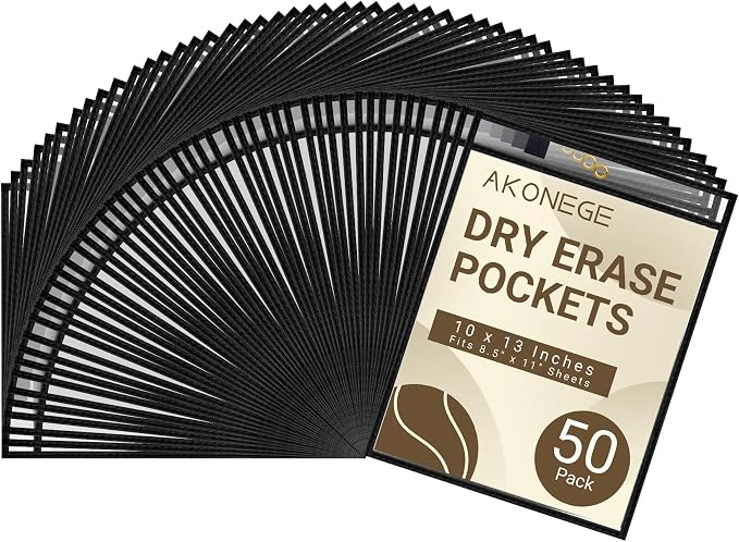 AKONEGE 50 Pack Oversized Dry Erase Pocket Sleeves by AKONEGE