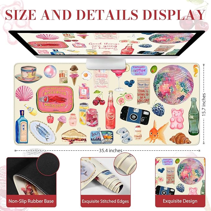 iCasso Cute Desk Mat, Large Waterproof Mouse Pad, Non-Slip Desk Protector - Image 2