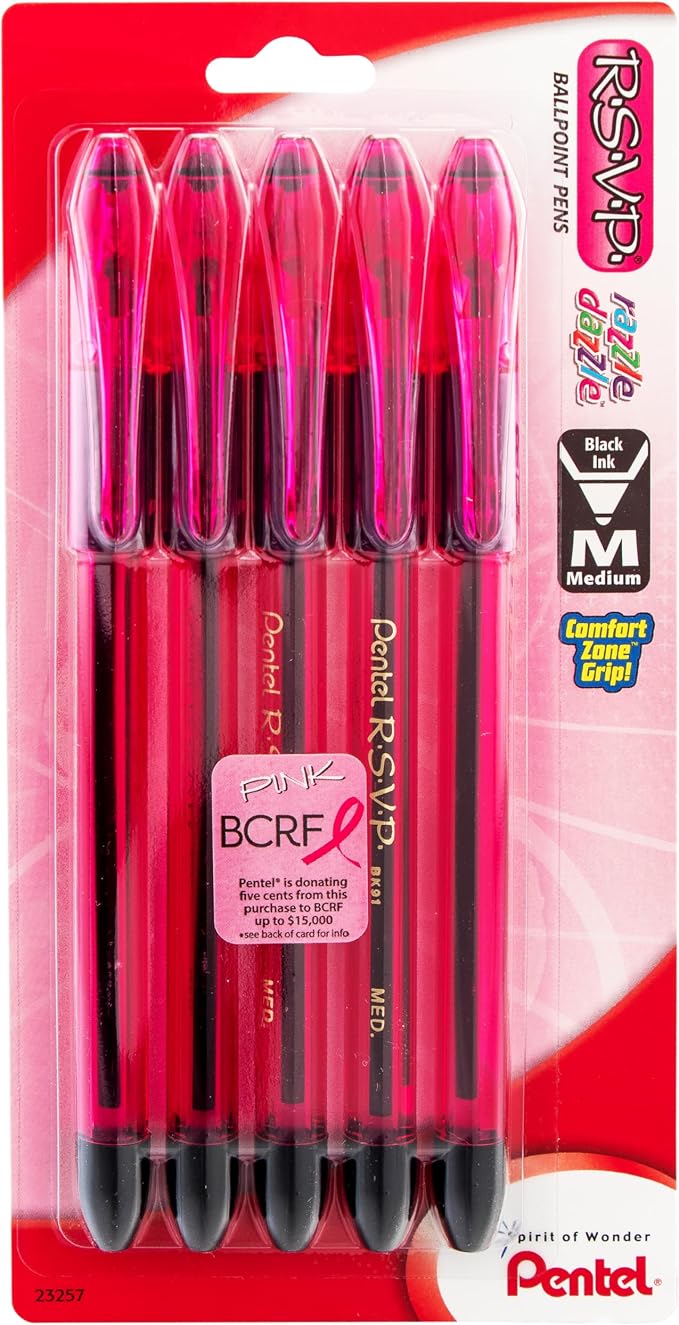 Pentel Pink BCA RSVP Razzle-Dazzle, Medium Line by PentelofAmerica