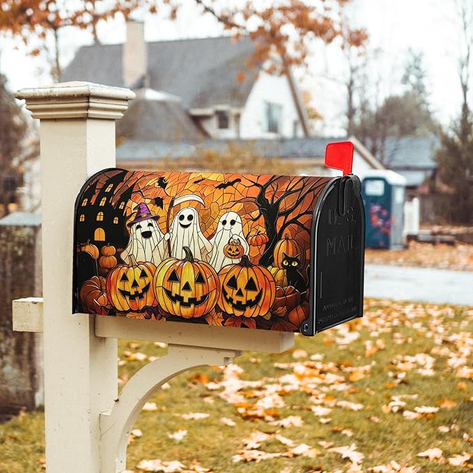 Halloween Spooky Ghost Pumpkin Mailbox Cover Magnetic Standard Size Fall - Image 7