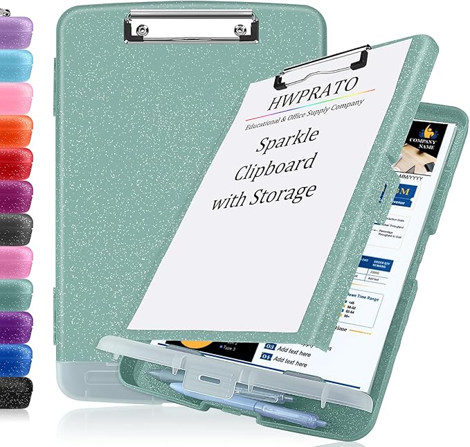 HWPRATO Glitter Clipboard with Storage, Clip Boards 8.5x11 with Pen Holder by Home