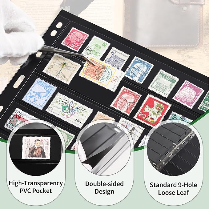 5 Sheets 10 Pages Postage Stamp Album Pages, 7 Pockets 7.7x 1.35in Stamp - Image 4