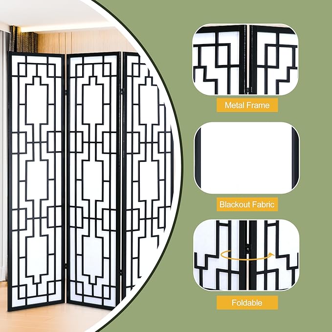 NicBex Room Divider 3 Panel Room Dividers with Geometric Lattice Design Partition Room Dividers and Folding Privacy Screens Wall Divider for Office, Room Separation,70" W x 0.8" D x 70.3" H, Black-DeskLoop Office