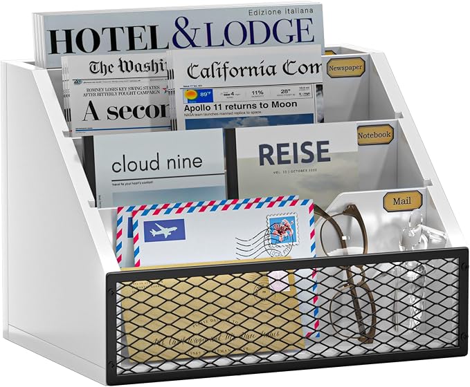 Mail Organizer Countertop, Wooden Mail Holder, 4 Slot Letter Holder by Yelinkws