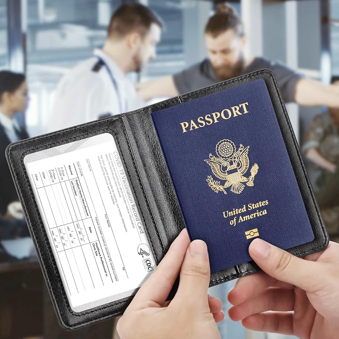 Eoehro Passport and Vaccine Card Holder Combo, Faux Leather, Lightweight - Image 2