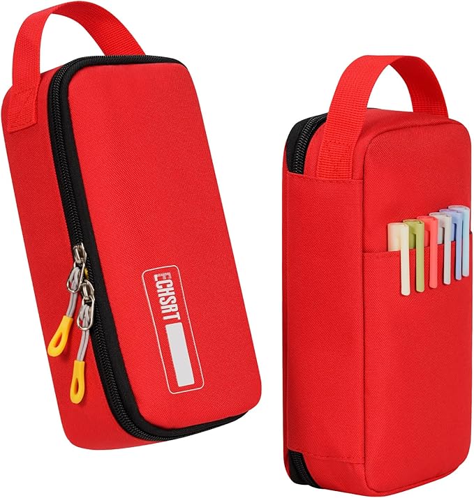 ECHSRT Big Pencil Case, Aesthetic Portable Zipper Pencil Bag with Hidden Pocket, Special Pouch for Men Women Adults, Stationery Organizer Pen Cases for Office Travel, Red-DeskLoop Office