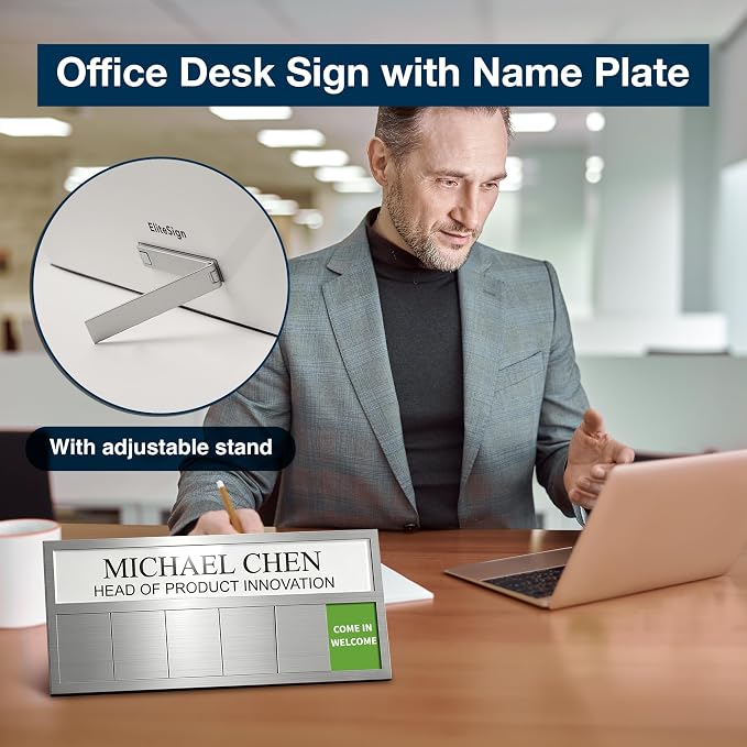 Name Plate for Desk& Office Door Sign, 6 Options Do Not Disturb, In A Meeting - Image 6