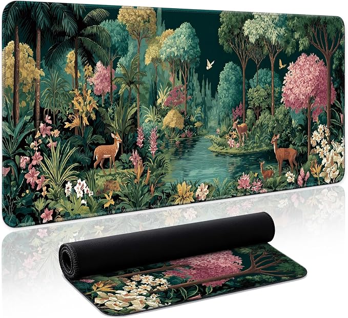 Aesthetic Desk Mat, Cute Enchanted Forest Desk Pad Protector by Zotia