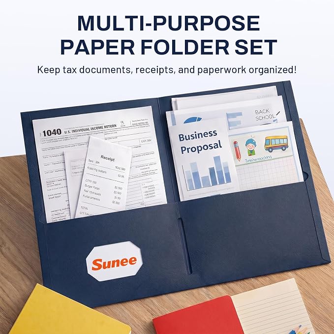 SUNEE Folders with Pockets, 2 Pocket Folders Fit Letter Size Paper, Paper File - Image 2