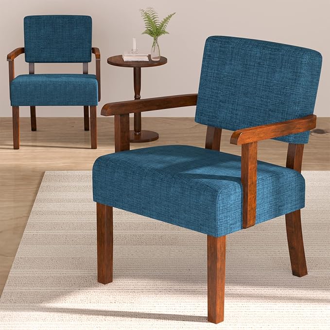 Accent Chair Set of 2 with Table, Living Room Chairs with Soft Seat and Armrests for Living Room Bedroom Reading Room Waiting Room, Lake Blue (AC01)-DeskLoop Office