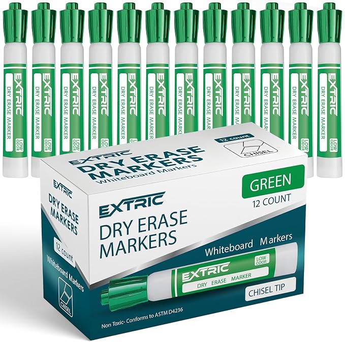 EXTRIC Green Dry Erase Markers 12 PK Whiteboard Marker Chisel Tip by EXTRIC