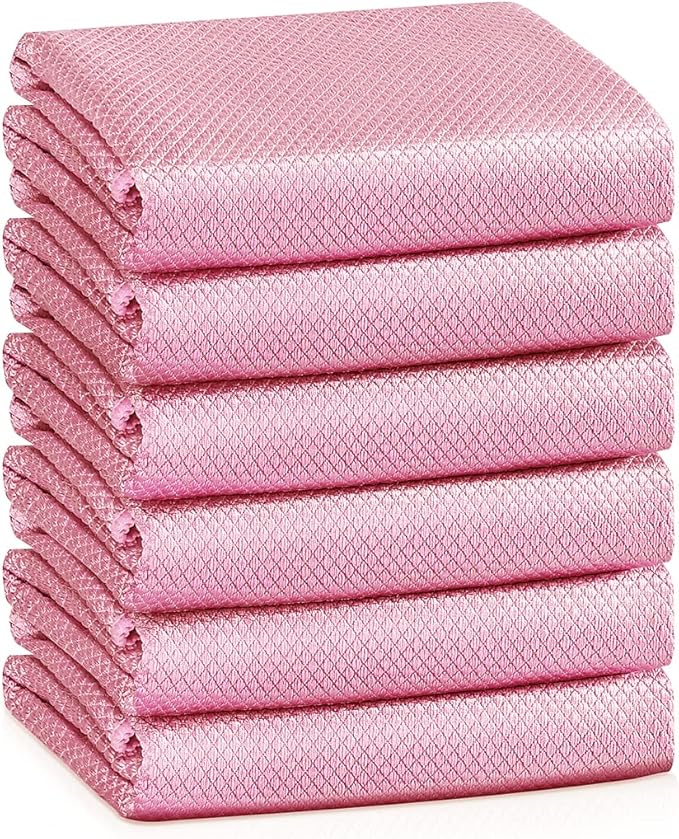 Streak Free Miracle Cleaning Cloths Easy Clean Nanoscale,Fish Scale Microfiber Window Mirror Glass Car Stainless Steel Cleaning,Lint Free Dish cloth Wine Glass Polishing Towel,Reusable,Pack 6,Pink-DeskLoop Office