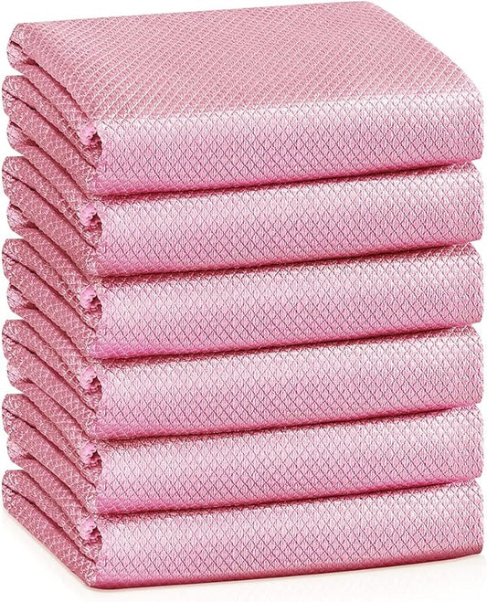 Streak Free Miracle Cleaning Cloths Easy Clean Nanoscale,Fish Scale Microfiber Window Mirror Glass Car Stainless Steel Cleaning,Lint Free Dish cloth Wine Glass Polishing Towel,Reusable,Pack 6,Pink-DeskLoop Office