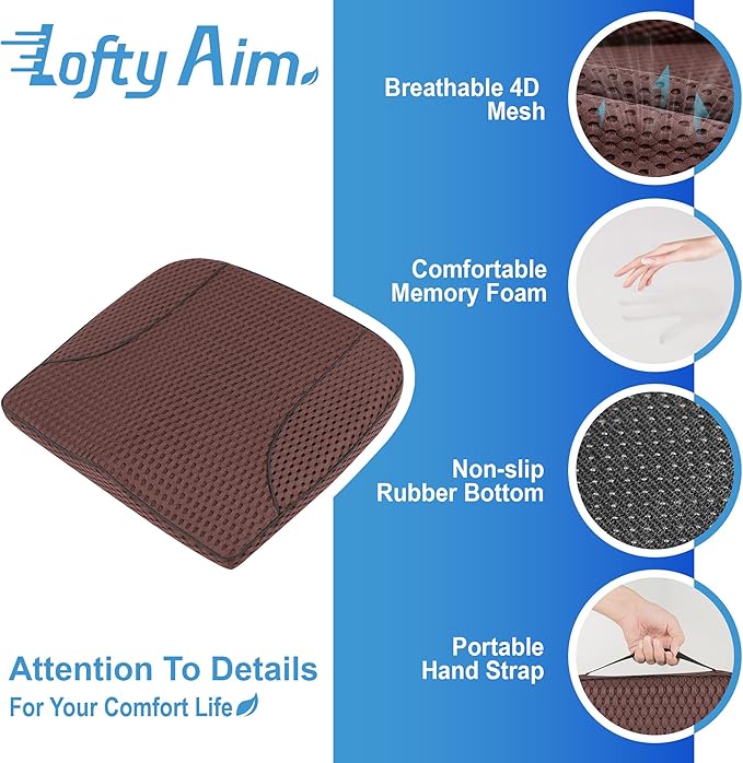 Car Seat Cushion, Comfortable Memory Foam Seat Pillow for Driving, Sciatica-Back Pain Relief, Cushion for Car-Truck, Office, Wheelchair - Mesh Brown-DeskLoop Office