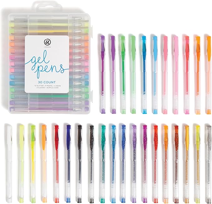 U Brands Metallic Gel Pens, Set of 30, Assorted Point Sizes, Glitter, Pastel, Neon and Classic Assorted Colors-DeskLoop Office