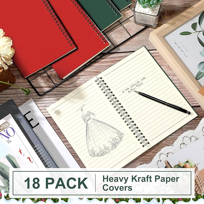 Yahenda 18 Pcs Spiral Notebook Bulk A5 Journal Lined 8.3'' x 5.5'' Writing Composition Paper Small Notepad Subject Notebook for Students Office Business Back to School Supplies (Deep Green,Red)-DeskLoop Office