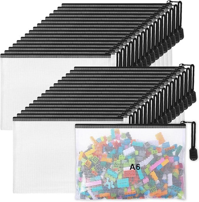 Jetec 32 Pcs Mesh Zipper Bags Toy Storage Bikini Organizer Bag Bolsas Para Guardar Trajes De Baño Waterproof Zipper Reusable Pouch Puzzle Multipurpose for Storage Office(Black,7.5 x 5 Inch)-DeskLoop Office
