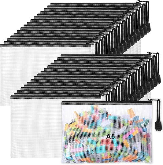 Jetec 32 Pcs Mesh Zipper Bags Toy Storage Bikini Organizer Bag Bolsas Para Guardar Trajes De Baño Waterproof Zipper Reusable Pouch Puzzle Multipurpose for Storage Office(Black,7.5 x 5 Inch)-DeskLoop Office