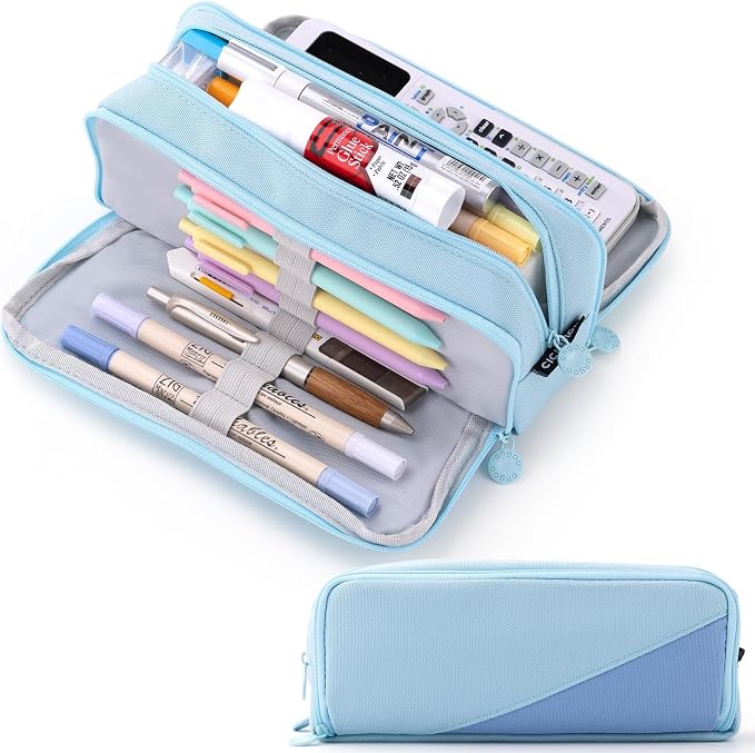 CICIMELON Big Capacity Pencil Case 3 Compartments Pen Pouch Bag Multifunctional by CICIMELON