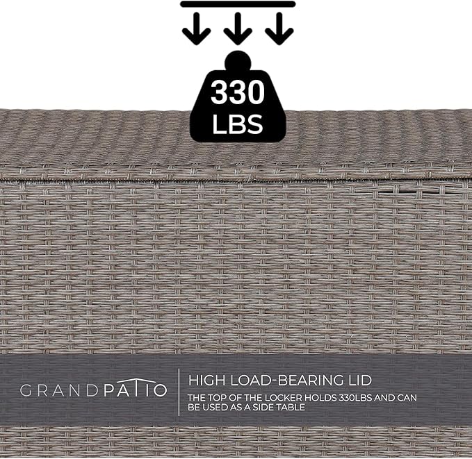 Grand patio 108 Gallon Deck Storage Box Indoor Outdoor Wicker Bin for Patio Furniture Cushions Garden Tools Pool Accessories, Greige-DeskLoop Office