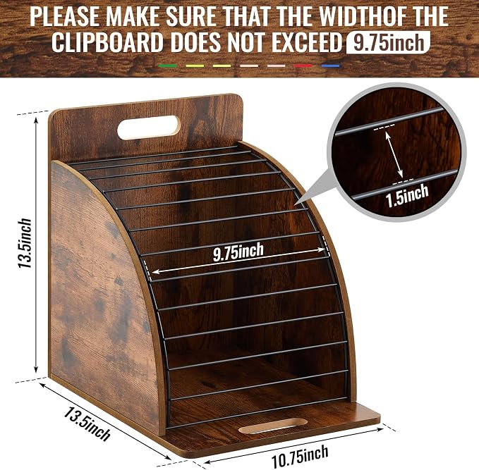 Wonderjune 1 Pack Clipboard Holder Wooden Metal Clipboards Storage Rack - Image 2