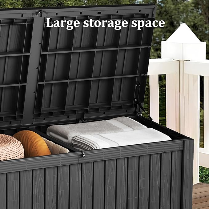 180 Gallon Lockable Resin Deck Box, Waterproof & UV-Resistant Outdoor Storage Box for Outdoor Cushion Storage, Garden Tools & Pool Accessories Storage, Black-DeskLoop Office