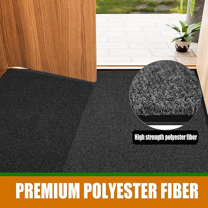 Front Door Mat, 3' x 6' Commercial Floor Mat, Heavy Duty Welcome Mat, Rubber Backing Non Slip Doormat for Entryway (Black, 3x6FT)-DeskLoop Office