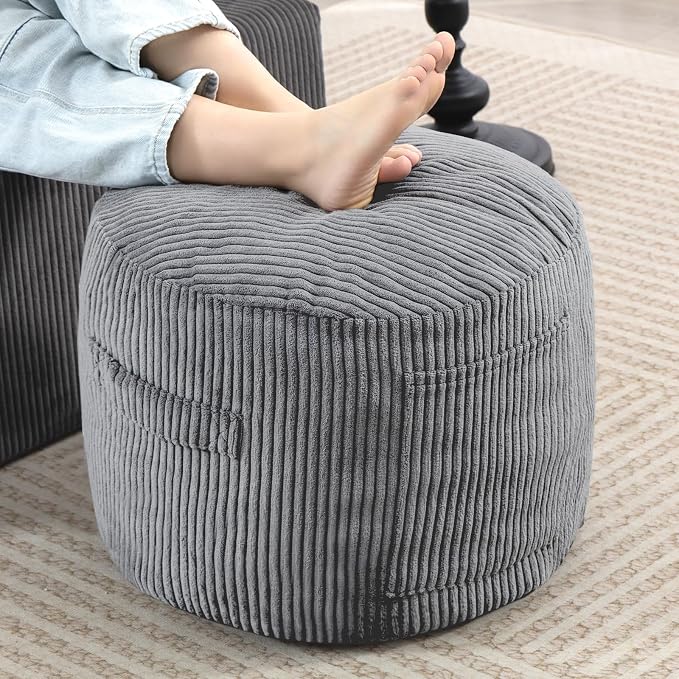 Round Stuffed Pouf Ottoman, Corduroy Foot Rest by Manyday