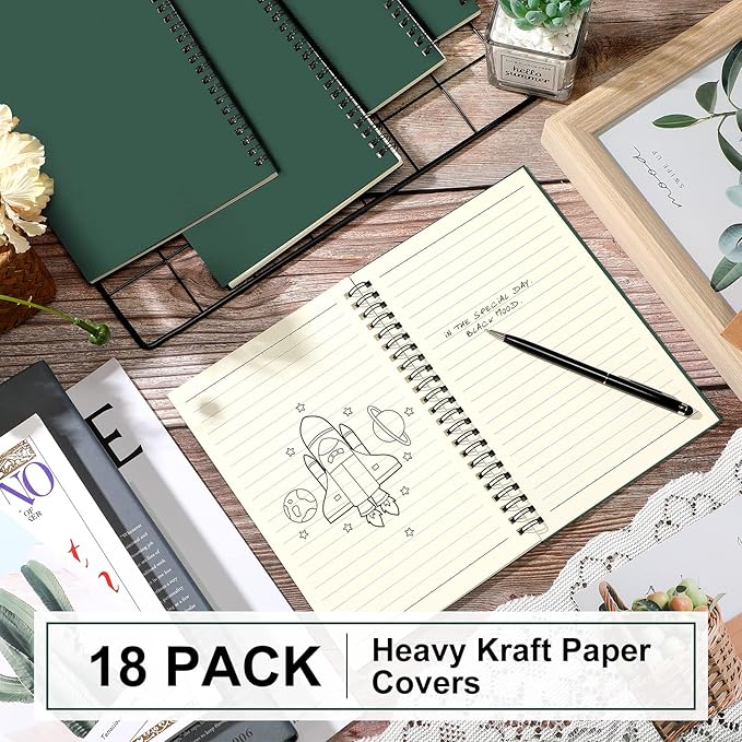 Yahenda 18 Pcs Spiral Notebook Bulk A5 Journal Lined 8.3'' x 5.5'' Writing Composition Paper Small Notepad Subject Notebook for Students Office Business Back to School Supplies (Deep Green)-DeskLoop Office