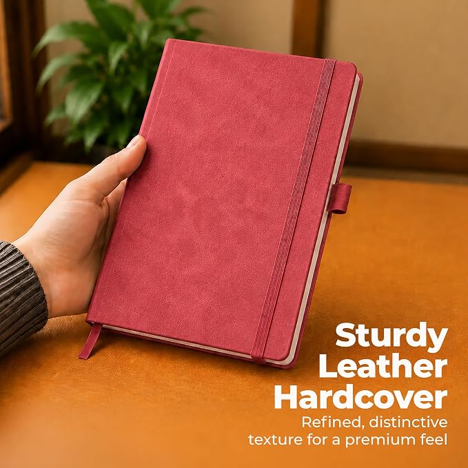 A5 Premium Leather Journal Red 5.8x8.3" Lined Leather Notebook 300 Pages | - Image 5
