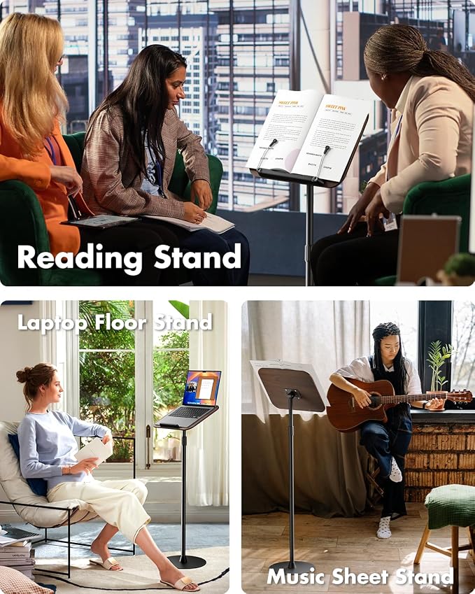 Viozon Floor Book Stand, Height Adjustable Reading Stand, 180° Tilt Desktop - Image 2