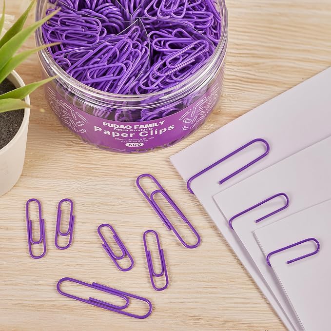 FUDAO FAMILY 500pcs Purple Paper Clips Assorted Sizes, Medium and Large（1.1inch - Image 4