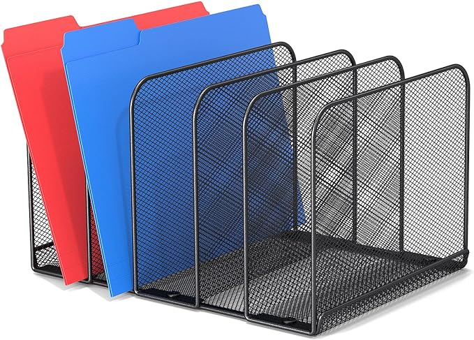 TOPCJ 5 Sections Desk File Holder/Rack/Sorter, Mesh File Organizer, File Folder by TOPCJ