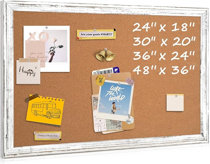 Cork Board Bulletin Board, Rustic White Wooden Frame | Corkboard by QUEENLINK