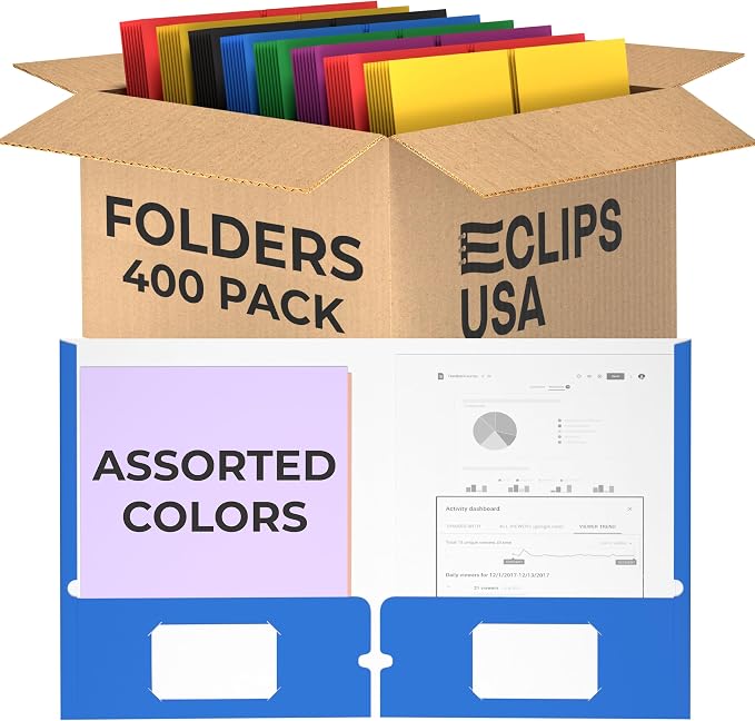 400 Pack Folders with Pockets Bulk 2 Pocket Folders Holds 100 Sheets Assorted by VEEBOOST
