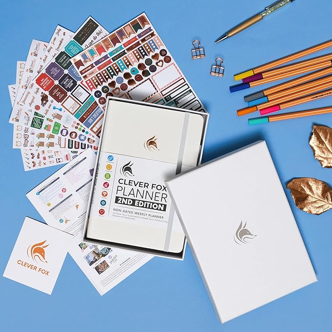 Clever Fox Planner 2nd Edition – Colorful Weekly & Monthly Goal Planner, Time Management & Productivity Organizer, Undated, A5 (White)-DeskLoop Office