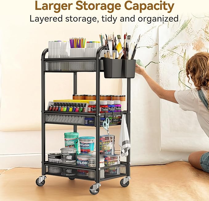 YASONIC 3 Tier Rolling Cart – Metal Utility Storage Carts - Image 4
