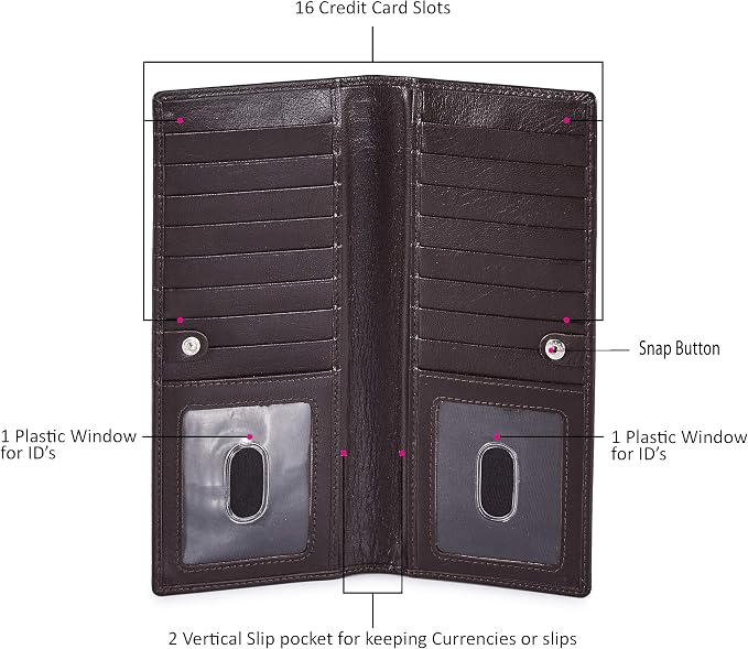 Long Wallet for Men Women Real Leather Bifold RFID Stylish Slim Handmade 2 ID - Image 3