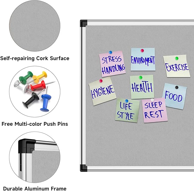 XBoard Bulletin Board 36 x 24 inch, Grey Fabric & Cork Board 3' x 2' with Sliver Aluminum Framed for Home Office School Pin Collections-DeskLoop Office