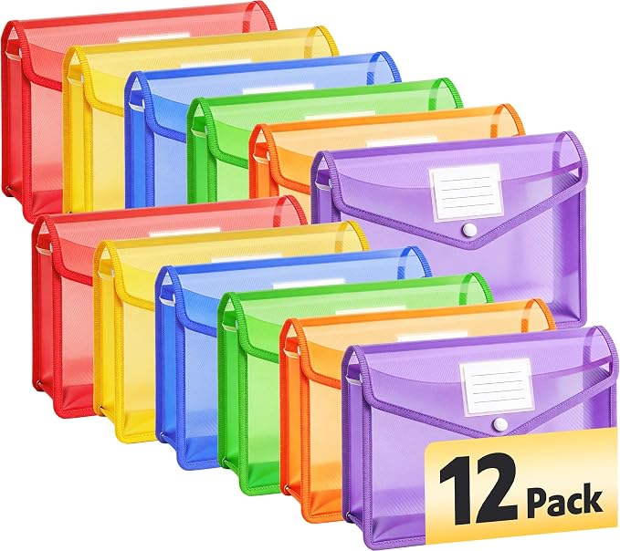 AZEN 12 Pack Plastic Expanding File Folder, Plastic Envelopes by AZEN