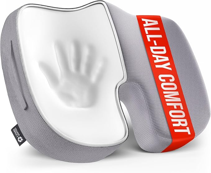 5 STARS UNITED Seat Cushion for Tailbone Pain Relief – Memory Foam Lifting Pillow for Coccyx, Hip, Hemorrhoid, Sciatica & Post-Surgery Recovery – Wheelchair, Car, Desk, Gaming & Office Chairs, L Gray-DeskLoop Office