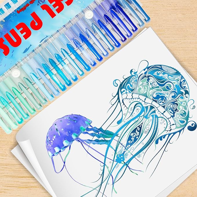 Blue Gel Pens for Coloring Book,72 Color Gel Pens Set including 24 Color Gel Pen with 48 Refills,40% More Ink Colored Gel Pens for Drawing, Doodling, Scrapbook, Journaling-DeskLoop Office