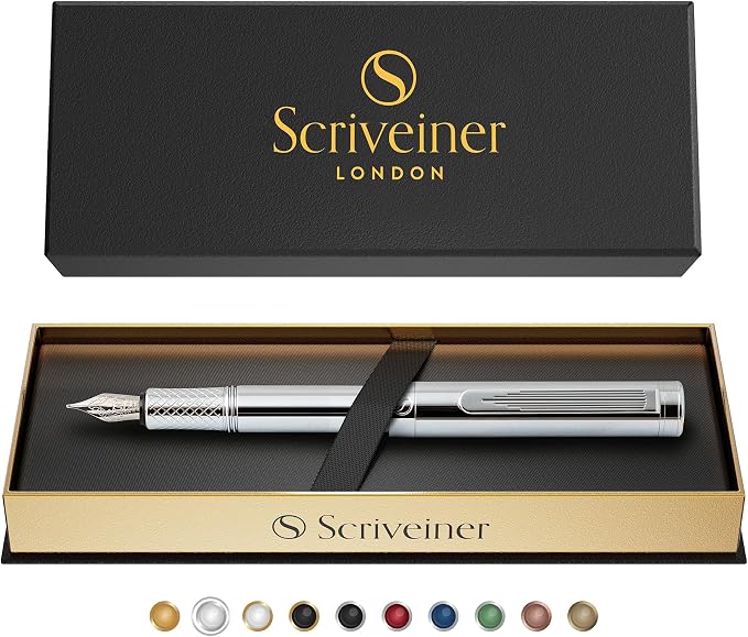 Scriveiner Silver Chrome Fountain Pen, Award Winning Luxury Pen, Heavy Pocket - Image 9