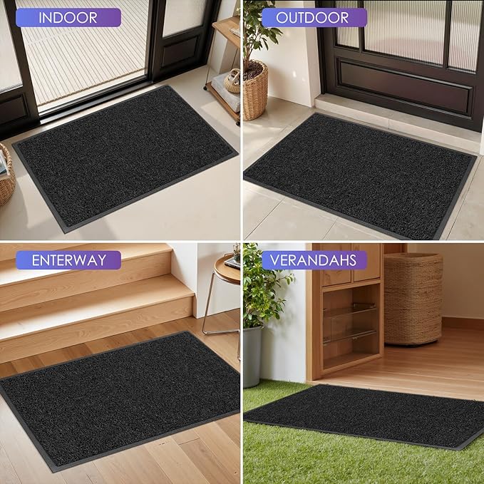 Kuyal Door Mat, 2'x4' Indoor Outdoor Entrance Mat to Trap Dirt and Moisture, Non Slip Waterproof Outdoor Mats, Commercial Floor Inside Outside Entrance, Heavy Duty Durable Welcome Mats, Black-DeskLoop Office