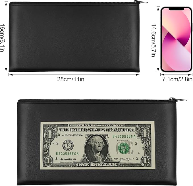 2 Pieces Money Bags with Zipper, 11x6.1 inch Money Pouch, Bank Bag, Cash Bag - Image 2