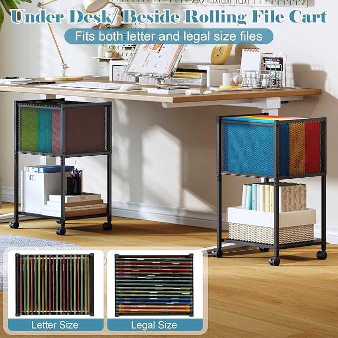 Sbanmao Letter/Legal Rolling File Cart, Narrow Mobile File Cabinet - Image 2