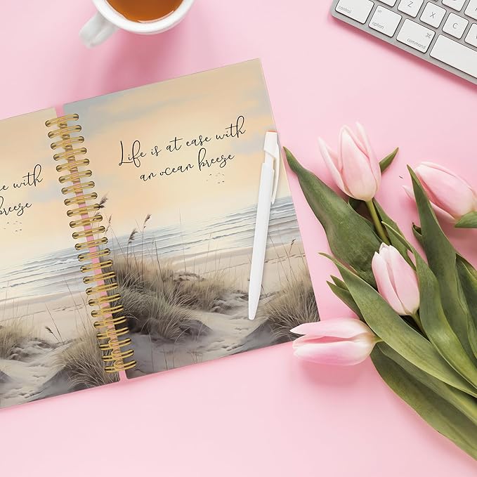 Ocean Mental Health Spiral Notebook, Coastal Relax Inspirational Journaling Notebooks for Counselling Therapy Office School, Beach Positive Hardcover Journals for Women 160 Pages 5.5 x 8.3 Inch-DeskLoop Office