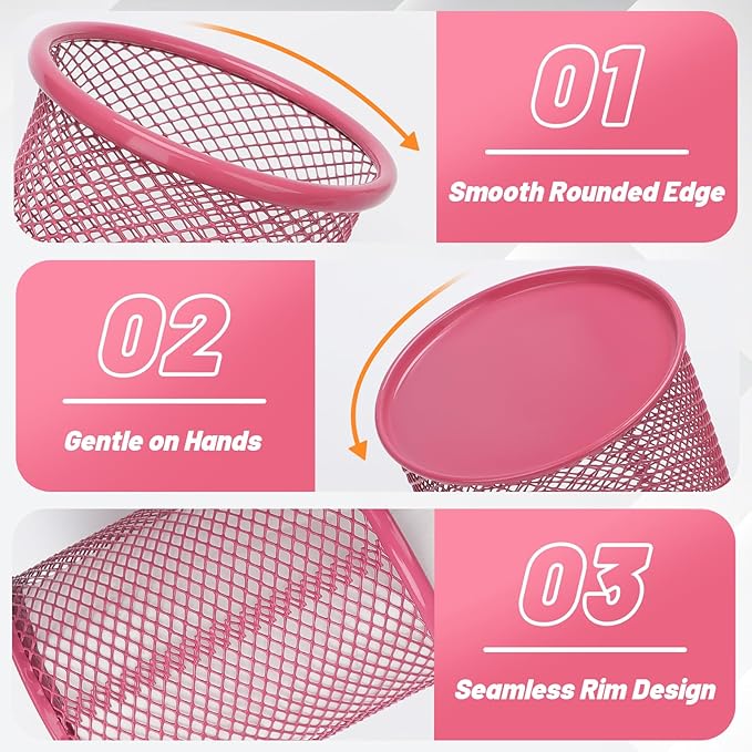 Segarty Pen Cup, 6 Pack Cute Dark Pink Pen Holder, Round Mesh Pencil Holder for Desk, Desktop Accessories Organizer for Office Supply, School, Home Storage, Makeup Brush Organization-DeskLoop Office