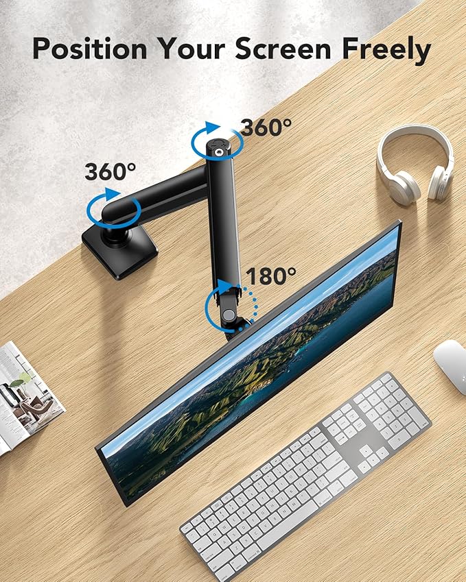 HUANUO Single Monitor Arm 13-34 Inch, Adjustable Gas Spring Arm, Monitor Desk Mount for 4.4-22lbs, VESA 75/100mm with C-Clamp/Grommet Base, Ergonomic Stand for Work/Gaming-DeskLoop Office