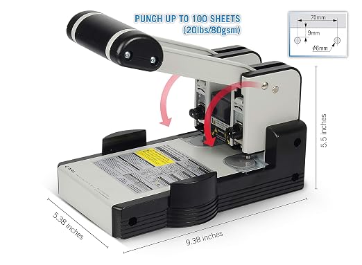 Carl, Heavy Duty 2 Hole, 100 Sheet Paper Punch - Image 7